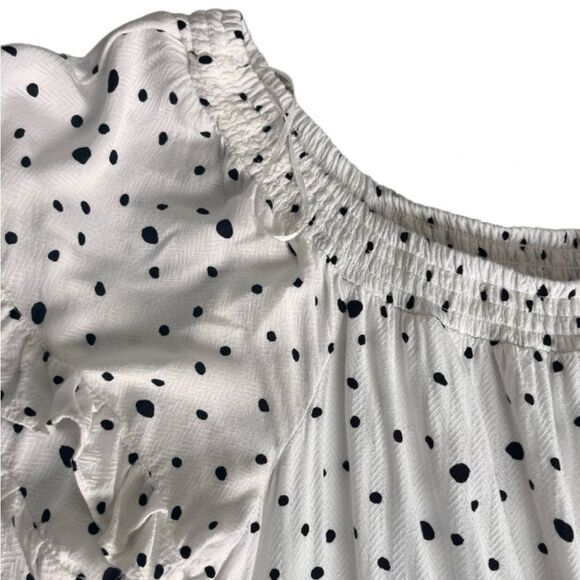 Fate Anya polka dot ruffled bell sleeve mini dress WHITE BLACK SZ MEDIUM - Picture 8 of 10